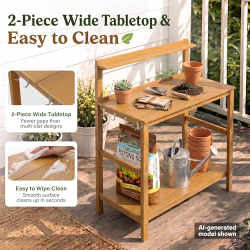 YEFU Potting Table, All-Weather Resistant,Teak - color: Teak, size: Classic