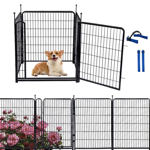 Garden Fencing 40 inch High, Dog Fence Outdoor for Yard, 21"Wide Low Threshold Gate,Heavy Duty Metal Fencing for Garden Beds, Animal Barrier Fence,Flowers Fences Border,4 Panels Total 8.9 Ft - size: 40''(H)-4panels-8.9ft(L) with door
