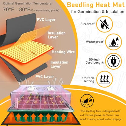 Seed Starter Trays with Grow Lights and Heat Mat for Seed Starting, Growing - size: 1-Pack 24-Cell, style: With Heat Mat