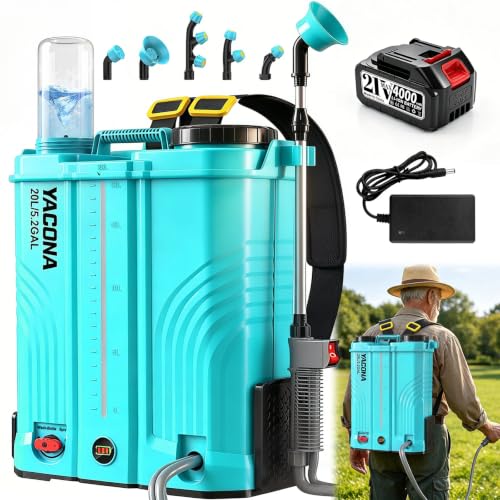 Backpack Sprayer Battery Powered 5 Gallon, 100 PSI Electric Garden Sprayer with Wash Bottle & Mixing System & 6 Nozzles for Lawn, Garden, Yard, 4.0Ah Battery & Charger Included
