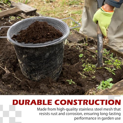 Round Soil Sifter (1/4-inch Mesh) Stainless Steel with Handle