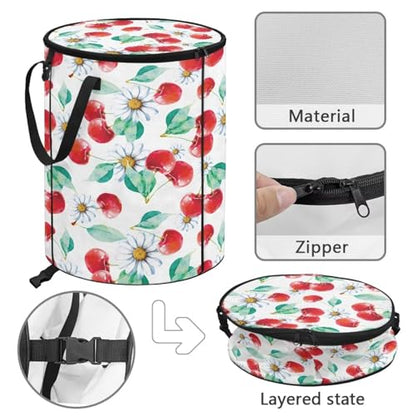 BIGCARJOB Daisy Cherry Foldable Trash Can Outside Waste Basket Bin Water Resistant Garbage Bag Recycling Bin Trash Can with Lid and Clip(23 Gallons), 22.83x17.71 in - color: Daisy Cherry