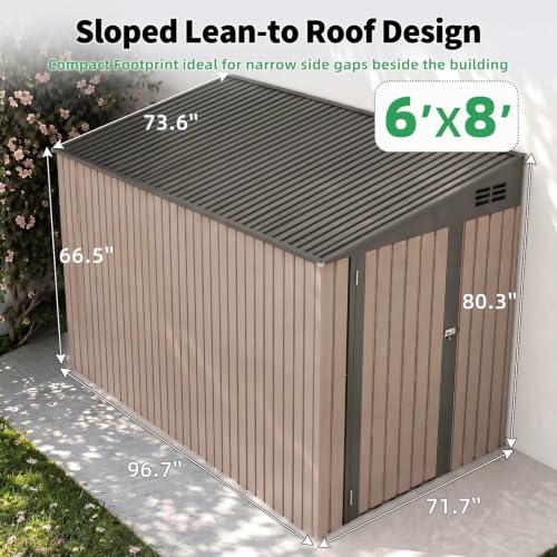 AECOJOY 6' x 8' Lean to Storage Shed, 8x6 Outdoor Storage Cabinet Shed Metal Wall Side Storage Sheds & Outdoor Storage, Garden Storage Cabinet for Backayrd, Patio, Outdoor Use in Grey - color: Gray, size: 6' x 8'