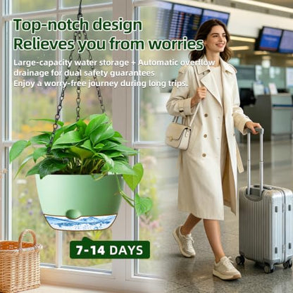 Hanging Planters, 4 Pack, Self-Watering, 7.5 Inch, Green - color: Green, size: 7.5 Inch