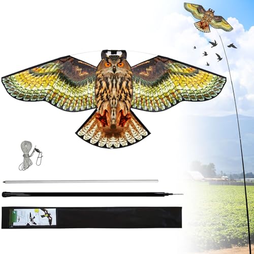 Bird Scarer Kite with 13ft Pole Bird Hawk Flying Kite-Owl Kite - color: multicoloured