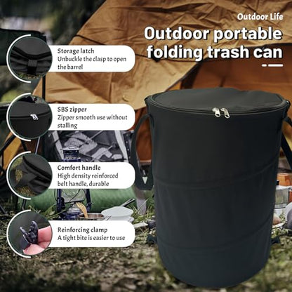 Pop up Camping Trash can with lid,Collapsible 24 Gallons Trash can with Sorting Clips,Garden Garbage Bag with Lid,Lawn and Leaf Bags - Reusable Yard Waste Bags (Black) - color: Black
