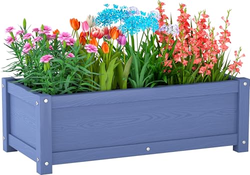 HDPE Raised Planter Box Outdoor,Rot-Resistant and Non-Cracking,Small Raised Beds for Gardening 29.5 * 14.4 * 9.8 in for Yard,Lawn,Outdoor Planter Boxes Rectangle with Drainage Holes Navy - color: Navy, size: 29.5 x 14.4 x 9.8 in
