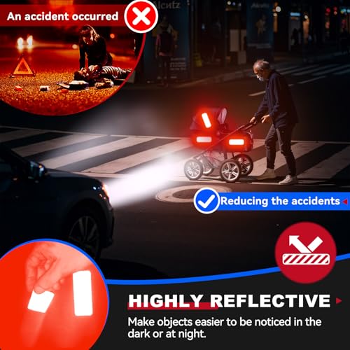 PHIXBEAR 20 Pcs Super Reflection Reflective Stickers, Safety Reflective Tape for Car Bike Mailbox Helmet, Red Tape Outdoor Waterproof 3.15" X 1.18" - color: Red