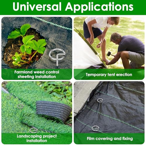 240 Pcs Landscape Fabric Pins 6 inch, Thickened 8 Gauge Circle Top Garden Stakes, Landscape Staples Pins with 2 Puller Hooks for Tent Weed Barrier Fabric Plant Cover Landscape Pins Stronger - size: 6inch-240pcs