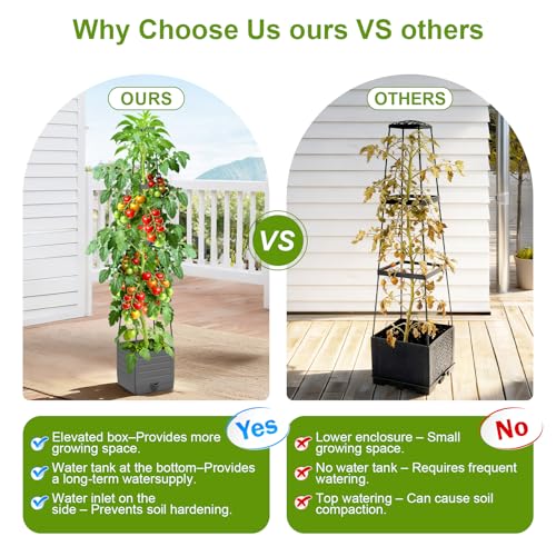 2 Pack Raised Garden Bed Tomato Planter with Trellis, 57" Tomato Cage Plant Support Planters, Self-Watering Planter for Tomatoes Climbing Plants Vegetable Vine Flowers Outdoor & Indoor