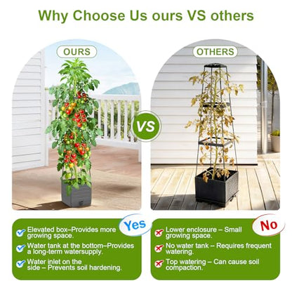 2 Pack Raised Garden Bed Tomato Planter with Trellis, 57" Tomato Cage Plant Support Planters, Self-Watering Planter for Tomatoes Climbing Plants Vegetable Vine Flowers Outdoor & Indoor