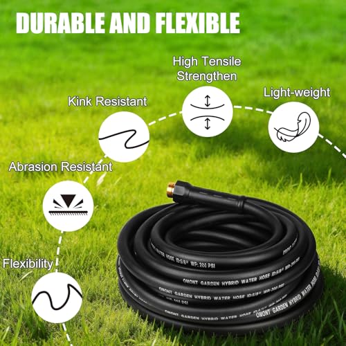 Garden Hose 100FT 5/8", Water Hose with Nozzle, Heavy Duty Flexible Puncture Outdoor Hose for Yard and RV, 100ft Male to Female Fittings, Burst 600 PSI - size: 100ft-M