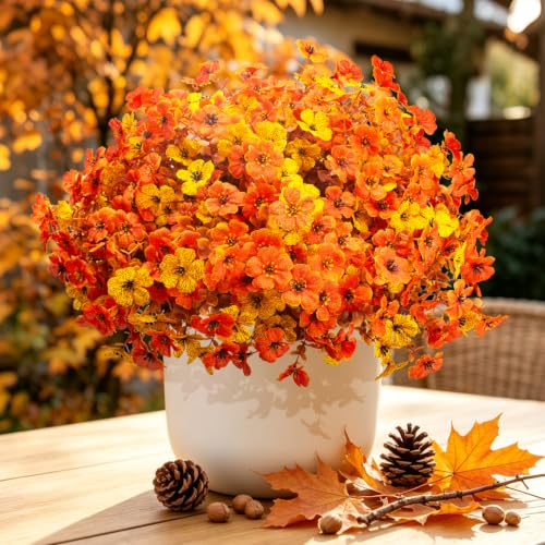 Grunyia 20 Bundles Artificial Outdoors Flowers (Yellow Orange) - color: Yellow Orange