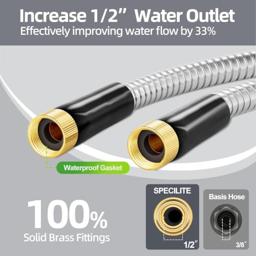 SPECILITE 1/2"x 15FT 304 Stainless Steel Short Leader Garden Hose for Reel - size: 15 ft