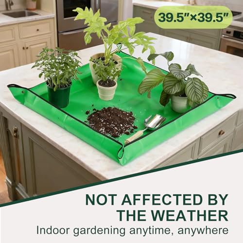 Large Waterproof Repotting Mat Super Thick for Potting Soil Mix 39.5"x39.5" - color: Pale Green, size: 39.5" x 39.5"