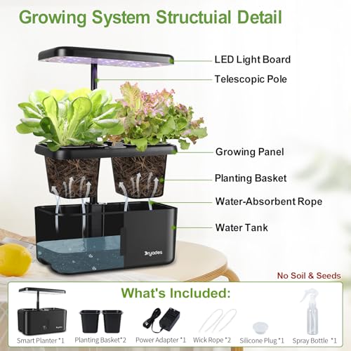 Indoor Garden System 19 Watt LED Growing Light Upgrade 2 Self-Watering Soil-Cultivated Growing Pots Gardening Gifts for Mom Plant Pot for Vegetables Herbs Tomato(No Seeds&Soil) - color: Black-a