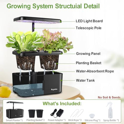 Indoor Garden System 19 Watt LED Growing Light Upgrade 2 Self-Watering Soil-Cultivated Growing Pots Gardening Gifts for Mom Plant Pot for Vegetables Herbs Tomato(No Seeds&Soil) - color: Black-a