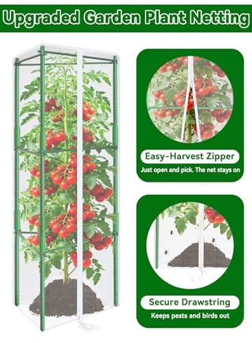 ZeeDix 61x16.1 in Garden Tomato Plant Cover Netting for Tomato Cage - size: 61inch
