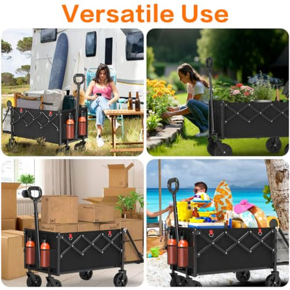 COZEER Wagons Carts Foldable, 120L Folding Heavy Duty Wagon with Wheels - color: Black, size: 120L