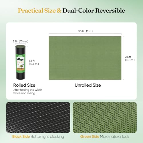 Grenebo Weed Barrier Fabric, Heavy Duty Landscape Fabric, 2.6FT x 50FT - size: 2.6FT x 50FT