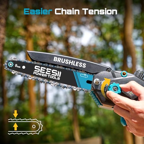 SEESII 8 Inch & 6 Inch Mini Chainsaw Cordless with 2 Batteries & Auto Oiler - color: Blue