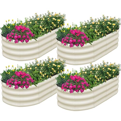 SnugNiture Galvanized Raised Garden Bed Outdoor, 4 Pcs 4x2x1ft Oval Metal Planter Box for Planting Plants Vegetables, White - color: White, size: 4x2x1 ft (4 count)