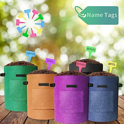 5-Pack 10Gallon Potato Grow Bags with 8 Plant Label Stakes, Thickest 400G Fabric with 150lb Load Handles, Bags for Growing Potatoes with Visual Harvest Window,Multi-Colored Breathable Planter