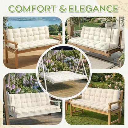 Oxford Fabric Swing Cushions with Backrest & Tie Straps for Patio Bench - color: Cream