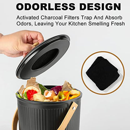Countertop Compost Bin, LALASTAR Compost Bin Kitchen with Lid, Made of Sustainable Bamboo Fiber, Indoor Food Composter for Kitchen, Odorless, 1 Gallon, Black - color: Black