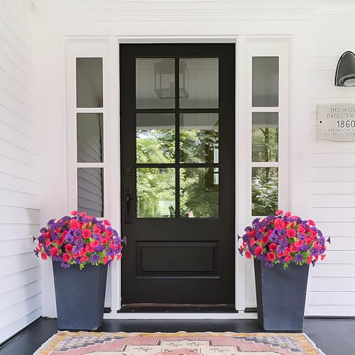 Hrobek Artificial Flowers for Outdoors Faux Petunias Plants UV Resistant - color: Hot Pink Dark Purple