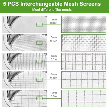 Soil Sieve Stainless Steel Riddle Sieve Set, 9.5" Diameter, Garden Sifter with 5 Filter Mesh Sizes 1,3,5,9,12mm and Bonsai Soil Scoops Gardening Tool - style: 151