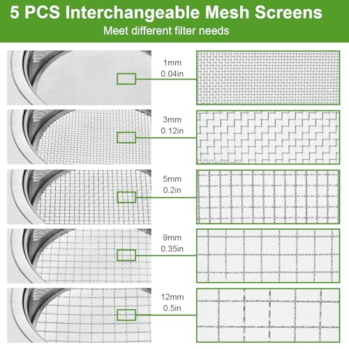 Soil Sieve Stainless Steel Riddle Sieve Set, 9.5" Diameter, Garden Sifter with 5 Filter Mesh Sizes 1,3,5,9,12mm and Bonsai Soil Scoops Gardening Tool - style: 151