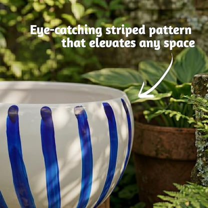 Folkulture Metal Planters for Indoor Plants with Drainage Hole & Saucer - color: Blue Bell