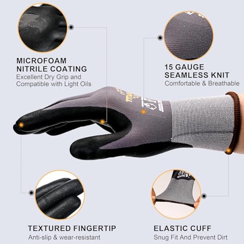 TitanFlex Work Gloves, MicroFoam Nitrile Coated, Seamless Knit Nylon - color: 3 Pairs, size: X-Large