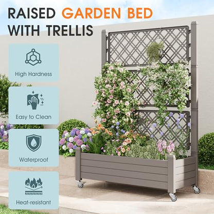 Elevated Raised Garden Bed with Wheels, Medium Gray -61.2" h - color: Medium Gray, size: 61.2"h