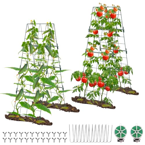 iGreely Heavy Duty Adjustable A-Frame Cucumber Trellis for Climbing Plants,48"x16" Foldable Frame Rust-Proof Metal Trellis with Dense Grid,Perfect for Raised Beds,Garden,Tomatoes (2 Pack) - size: 2 pack