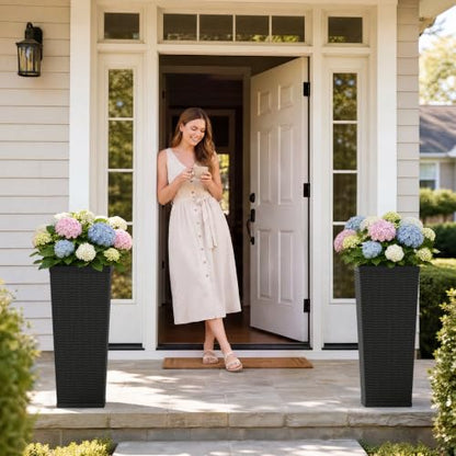 Flamaker 30“ Tall Plastic Planters with Drainage Holes Front Porch Set of 2 - color: Black, size: 30" H