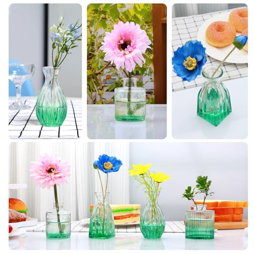 Glass Bud Vases Set of 4, Small Green Flower Vases for Wedding Centerpiece - color: Green