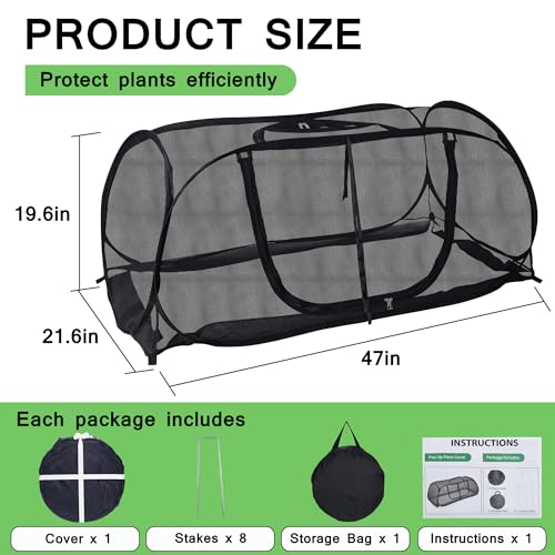 Pop Up Plant Covers for Raised Garden Bed, 47"x21.6"x19.6" Garden Cover