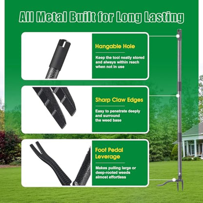 Lilyvane Weed Puller Tool, Stand Up Manual Weeder, Heavy Duty Garden Weeding Tool with 60 inch Long Handle,4 Claw Steel Head, Uprooting Dandelion Removal Gardening Tools for Lawn Grass Grabber