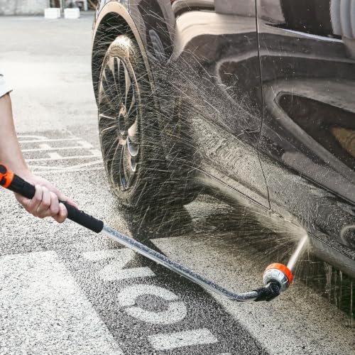 36in Heavy Duty Garden Hose Wand with 8 Spray Patterns and 180° Swivel Head, Aluminum Alloy Nozzle with On/Off Thumb Control for Lawns, Patios, Cars, and Pets