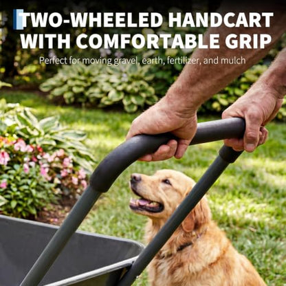 600 Lbs Garden Wheelbarrow with All Terrain 2 Wheel Wagon Cart Steel Frame - color: Army Green