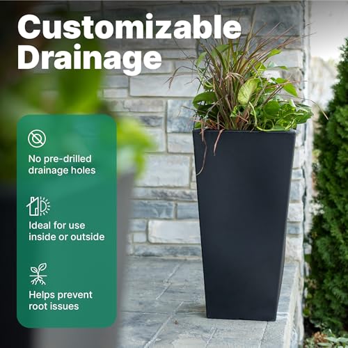 Step2 Tremont Tall Square Tapered Planter, 28 in Resin Planter, Self-Watering, Onyx Black - color: Onyx Black, size: 1-Pack, style: Tall