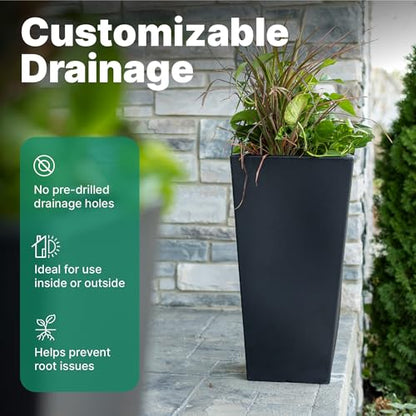 Step2 Tremont Tall Square Tapered Planter, 28 in Resin Planter, Self-Watering, Onyx Black - color: Onyx Black, size: 1-Pack, style: Tall