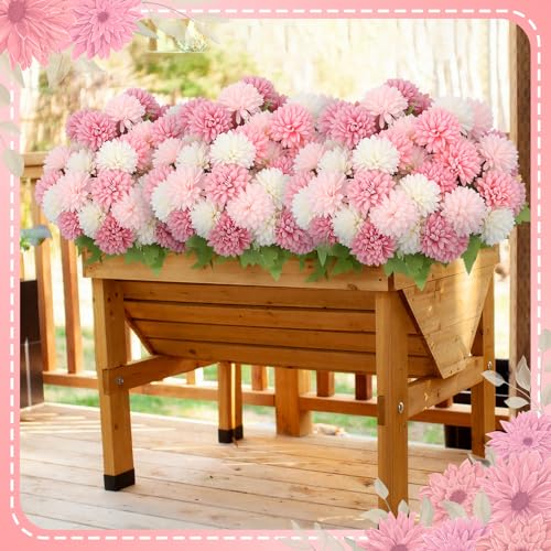 XunYee 12 Pcs Pink Artificial Flowers for Outdoor Silk Chrysanthemums - color: Pink