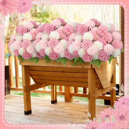 XunYee 12 Pcs Pink Artificial Flowers for Outdoor Silk Chrysanthemums - color: Pink