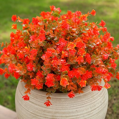 alyptus Artificial Flowers – 12 Bundles Fake Outdoor Fall Flowers UV Resistant No-Fade Faux Plants for Porch, Patio, Garden, Office & Fall Decor - color: Red