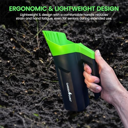 Garden Guru Handheld Seed Spreader Shaker – Multi Use Grass Seed, Fertilizer, Salt, Ice & Snow Melt Spreader – Adjustable Twist Cap w Multiple Size Openings – Lightweight 1L Capacity Hand Seeder - size: 1 Pack