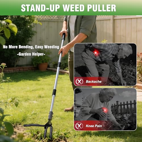 Weed Puller Tool, Stand Up Weed Puller with Stainless Steel Long Handle, 6-Claw Heavy Duty Steel Head, Weeder Tool for Garden, Easily Remove Weeds Without Bending/Kneeling - size: 6 Claw XX Large