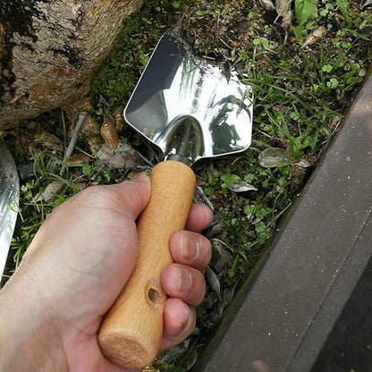 Garden Tool Shovel for Digging Gardening Trowel for Lawn Planting Stainless Steel Spade Wooden Handle Anti Slippery - color: Silver Wooden Handle